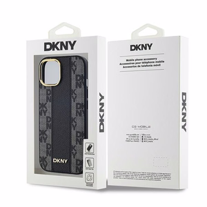 DKNY Nahkainen Checkered Mono Pattern MagSafe Suojakuori iPhone 15 Plus / 14 Plus:lle - Musta