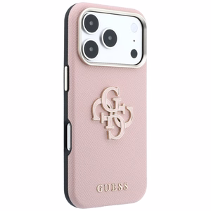 Guess Grained & Big Resin Logo -suojakuori iPhone 18 Pro / 17 Pro – vaaleanpunainen