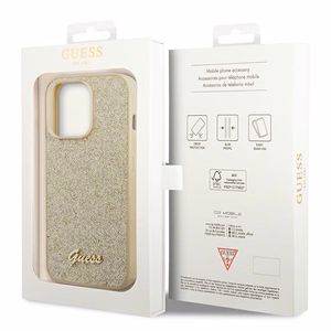 Guess Glitter Script kotelo iPhone 14 Pro:lle - kultainen