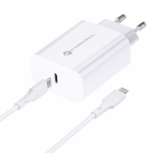 Puhelinlaturi Forcell F-Energy USB C QC4.0 PD 3A 20W + kaapeli USB C - Lightning TFK-TC-20WPD valkoinen