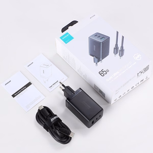 Joyroom fast GaN charger 65W USB-A, 2x USB-C black + USB-C - USB-C cable 100W 1.2m (TCG01)