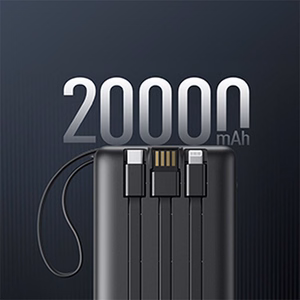 Ulkoinen akku Veger C20 (W2047 / W2059) 20000 mAh sisäänrakennetuilla Micro-USB-kaapeleilla / Type C / Lightning musta