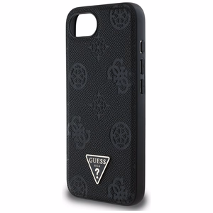 GUESS Grained Hot Stamp Peony Triangle Logo MagSafe Alkuperäinen Suojakuori iPhone 17e/16e:lle - Musta