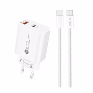 A6MaxL 20W USB-A USB-C seinälaturi USB-C - USB-C 1m kaapelilla - valkoinen