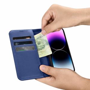 iCarer Lompakko Kotelo 2in1 Cover iPhone 14 Pro Nahka Flip Case Anti-RFID sininen (WMI14220726-BU)