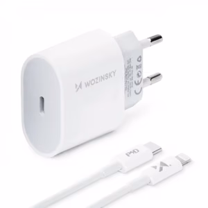 Laturi Wozinsky Quick Charge, valkoinen PD 20W + Type-C / Lightning valkoinen kaapeli 100cm