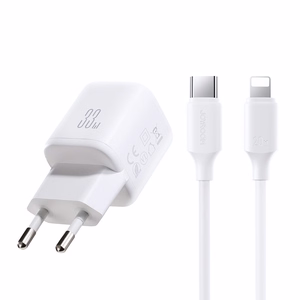 Joyroom JR-TG7 33W USB-A + USB-C -seinälaturi 30W USB-C - Lightning 1m kaapelilla - valkoinen