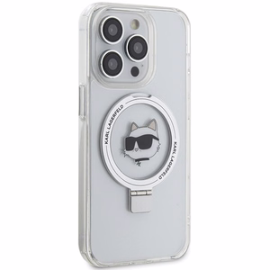 Karl Lagerfeld KLHMP15LHMRSCHH iPhone 15 Pro 6.1 valkoinen/valkoinen kovakuori Ring Stand Choupette Head MagSafe