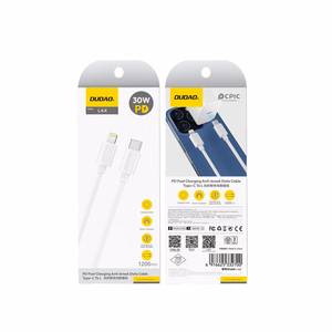 Dudao L4X USB-C–Lightning-kaapeli, 30 W, 1,2 m, valkoinen