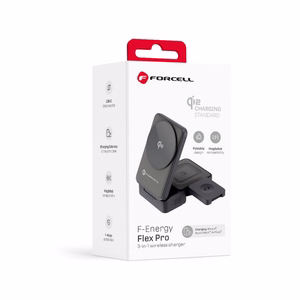 Langaton laturi Forcell F-Energy 3in1 Flex Pro Qi2 yhteensopiva MagSafe-n kanssa (F-05) hopeinen