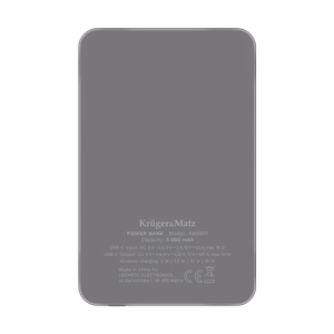 Krüger&Matz magneettinen langaton varavirtalähde, 5000 mAh, harmaa