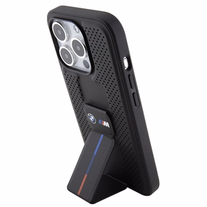 BMW Grip Stand Smooth & Perforated Suojakuori iPhone 15 Pro:lle - musta