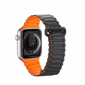 Dux Ducis Strap (Armor Version) Apple Watch SE Strap, 9, 8, 7, 6, 5, 4, 3, 2, 1 (41, 40, 38 mm) silikoni magneettiranneke rannekoru musta/oranssi