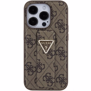 Guess Grip Stand 4G Triangle Strass Suojakuori iPhone 15 Prolle - ruskea