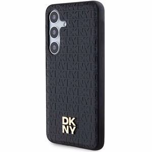 DKNY Nahkainen Pattern Metal Logo MagSafe Suojakuori Samsung Galaxy S24:lle - Musta