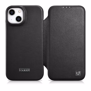 iCarer CE Premium Leather Folio Case iPhone 14 Plus Magneettinen Flip Leather Folio Case MagSafe musta (WMI14220715-BK)