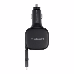 Autolaturi VEGER USB C + kaapeli USB C / Lightning QC PD 84W CC89 musta
