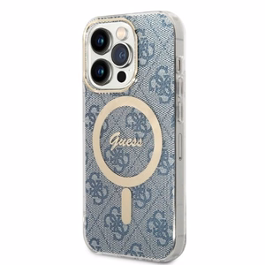 GUESS set iPhone 14 Pro:lle yhteensopiva MagSafe:n kanssa GUBPP14LH4EACSB (Bundle Pack / suojakuori + laturi / 4G) kultainen sininen