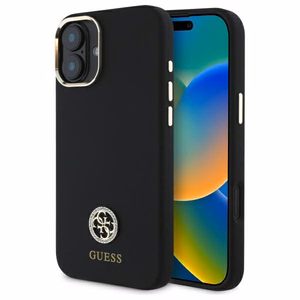 Guess Silikoninen Logo Strass 4G suojakuori iPhone 16:lle - musta