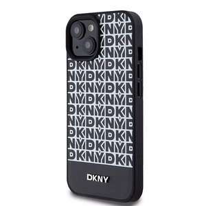DKNY Nahkainen Painettu Kuvio Metallinen Logo MagSafe Suojakuori iPhone 15/14/13:lle - musta