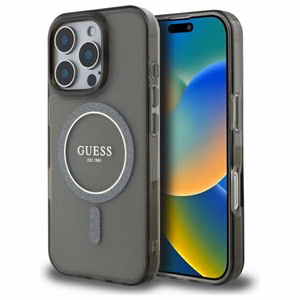 Guess IML Glitter Circle MagSafe suojakuori iPhone 16 Pro:lle - musta