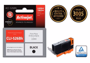 Activejet ACC-526BN – musta mustekasetti, korvaa tuotteen Canon CLI-526BK, 10 ml, Supreme