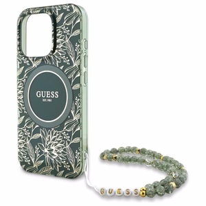 Guess IML Flowers Allover Electro With Pearl Hihna MagSafe Suojakuori iPhone 16 Pro Max:lle - vihreä