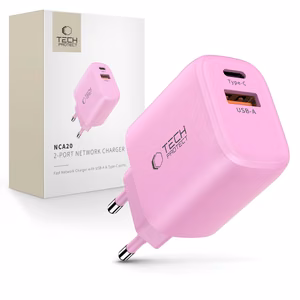 Tech-Protect NCA20 PD 20W QC3.0 USB-A / USB-C Seinälaturi - Vaaleanpunainen