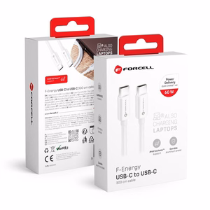 Kaapeli USB C - USB C Forcell F-Energy QC4.0 PD 3A 60W 3 m C338 valkoinen