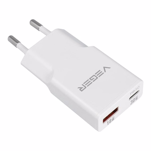 VEGER seinälaturi USB A + USB C QC PD 30W 30W1A1C valkoinen