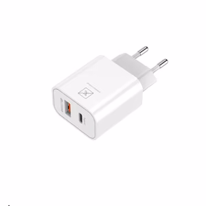 Seinälaturi MX ALFA 20W PD+QC, USB-A+C + C/C kaapeli 20W PD, valkoinen