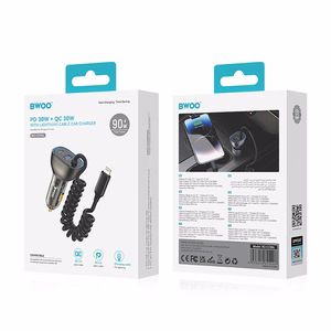 BWOO CC96L 30W PD autolaturi 1x USB-C 1x USB lightning-kaapelilla harmaa