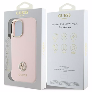 Guess Silicone Logo Strass 4G Silikoninen Suojakuori iPhone 16:lle - vaalea vaaleanpunainen