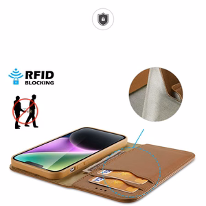 Dux Ducis Hivo -lompakkokotelo RFID-suojalla iPhone 15 Plus - ruskea