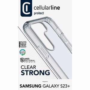 Cellularline Clear Strong case for Samsung Galaxy S23+, with an integrated antibacterial formula, clear