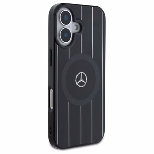 Mercedes MB Double Layer Crossed Lines MagSafe Suojakuori iPhone 16:lle - musta