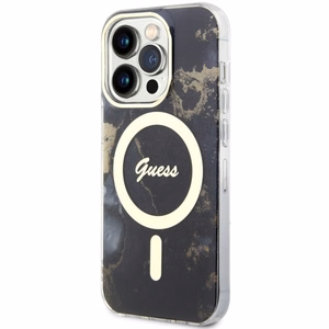 Guess GUHMP14LHTMRSK iPhone 14 Pro 6.1 musta/musta suojakuori Golden Marble MagSafe