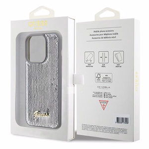 Guess Sequin Script Metal Suojakuori iPhone 15 Pro:lle - hopeinen