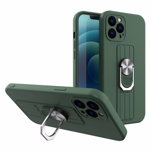 Ring Case silikoni tapauksessa sormi ote ja jalusta Samsung Galaxy A72 4G tummanvihreä