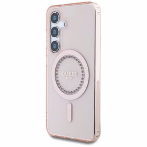 GUESS Suojakuori Samsung S25:lle GUHMS25SPFTDTEP (Magneettinen IML Rhinestones) Vaaleanpunainen