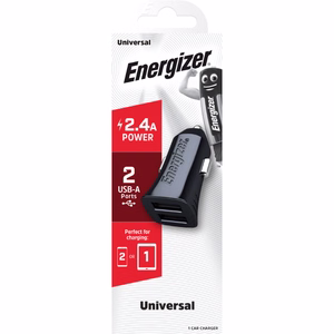 Energizer Classic D12 autolaturi, 2 × USB-A, 12 W / 2,4 A, musta