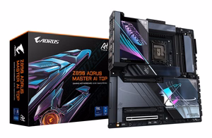 GIGABYTE Z890 AORUS MASTER AI TOP -emolevy — tukee Intel Core Ultra (Series 2) -suorittimia, 20+1+2-vaiheinen VRM, DDR5 jopa 9500 MHz (OC), PCIe 5.0 M.2, Wi-Fi 7, Thunderbolt 4