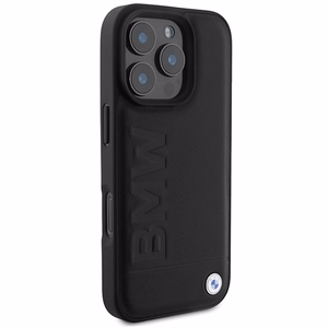BMW Nahkainen Hot Stamp MagSafe Suojakuori iPhone 16 Pro:lle - Musta