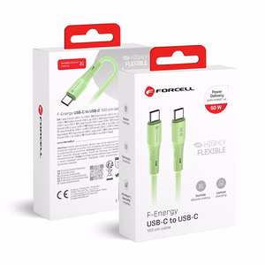 Kaapeli USB C - USB C Forcell F-Energy QC4.0 PD 3A 60W Silicone 1 m C344 vihreä