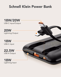 Ulkoinen akku Veger C11 (W1170) PD QC3.0 2A 22,5W 10000 mAh sisäänrakennetuilla USB C -kaapeleilla / Lightning musta