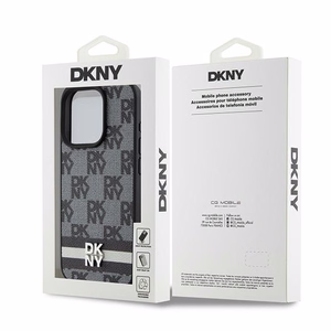 DKNY Nahkainen Ruudullinen Mono-kuvio ja Painetut Raidat Suojakuori iPhone 15 Pro Max:lle - musta