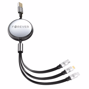 Forever 3in1 kaapeli USB - Lightning + 2x USB-C 1,2 m 100W musta