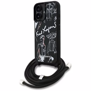 Karl Lagerfeld Suojakuori iPhone 16:lle KLHCP16SPGGRMPCK MagSafe-yhteensopiva (CRSSBY Grained PU W/ Pattern & Logo) - Musta