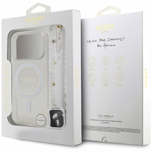 Guess IML Glitter Pearl Strap MagSafe -kuori iPhone 17 Pro - läpinäkyvä