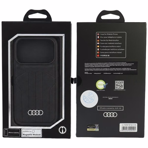Audi -keinonahkasuojakuori laitteelle iPhone 18 Pro / 17 Pro, MagSafe-yhteensopiva – musta